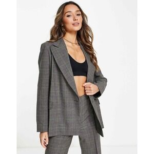 Topshop NWT Checked Blazer SZ‎ 8 Brown Preppy Oversized Women's Plaid Jacket NWT